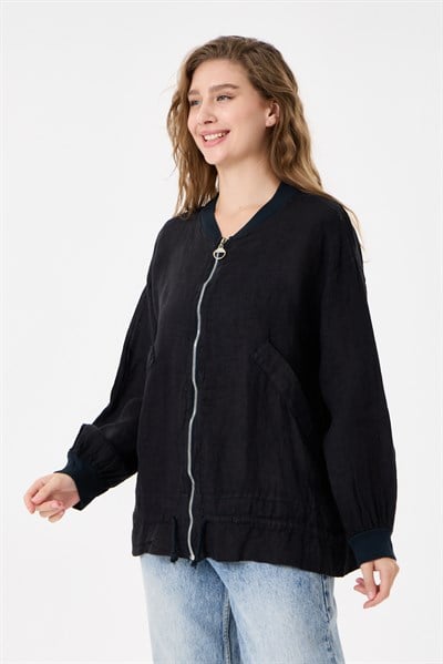İtalyan %100 Keten Düşük Kol Fermuarlı Etek Ucu Bağlamalı Oversize Keten Bluz 40 - 44 Beden