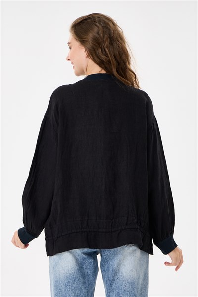 İtalyan %100 Keten Düşük Kol Fermuarlı Etek Ucu Bağlamalı Oversize Keten Bluz 40 - 44 Beden