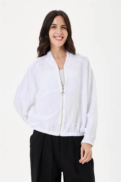 İtalyan %100 Keten Nakışlı Fermuarlı Düşük Kol Oversize Keten Bluz 38 - 44 Beden