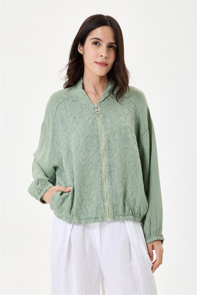 İtalyan %100 Keten Nakışlı Fermuarlı Düşük Kol Oversize Keten Bluz 38 - 44 Beden