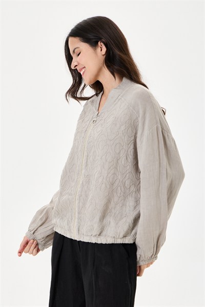 İtalyan %100 Keten Nakışlı Fermuarlı Düşük Kol Oversize Keten Bluz 38 - 44 Beden