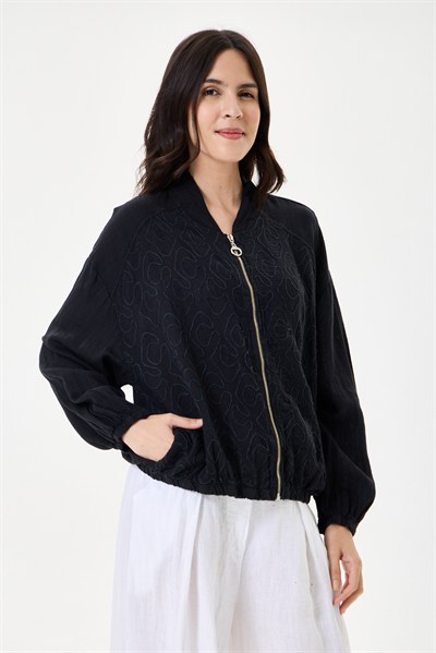 İtalyan %100 Keten Nakışlı Fermuarlı Düşük Kol Oversize Keten Bluz 38 - 44 Beden