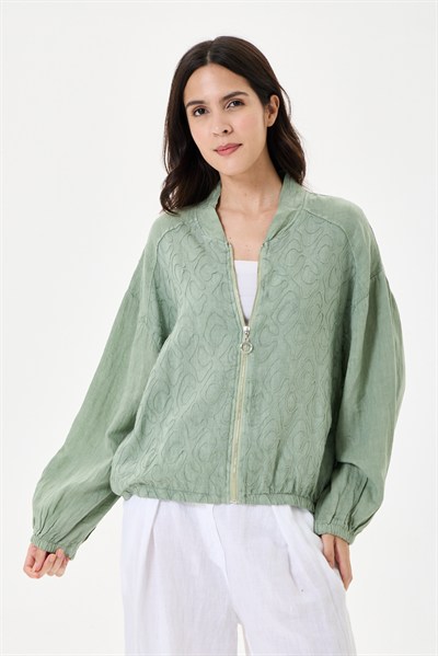İtalyan %100 Keten Nakışlı Fermuarlı Düşük Kol Oversize Keten Bluz 38 - 44 Beden