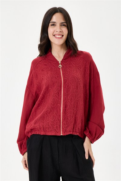 İtalyan %100 Keten Nakışlı Fermuarlı Düşük Kol Oversize Keten Bluz 38 - 44 Beden