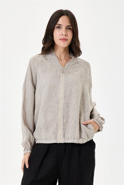 İtalyan %100 Keten Nakışlı Fermuarlı Düşük Kol Oversize Keten Bluz 38 - 44 Beden