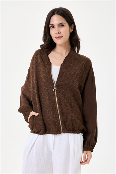 İtalyan %100 Keten Nakışlı Fermuarlı Düşük Kol Oversize Keten Bluz 38 - 44 Beden