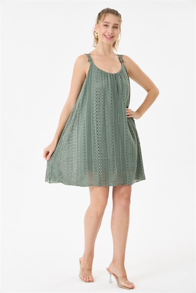 İtalyan Dantelli Askılı Kısa Elbise 40 - 44 Beden