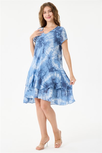 İtalyan Batik Desenli Astarlı Midi Boy Elbise 38 - 42 Beden