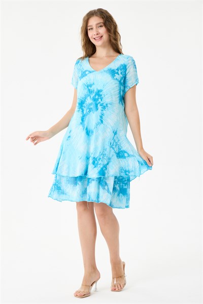 İtalyan Batik Desenli Astarlı Midi Boy Elbise 38 - 42 Beden