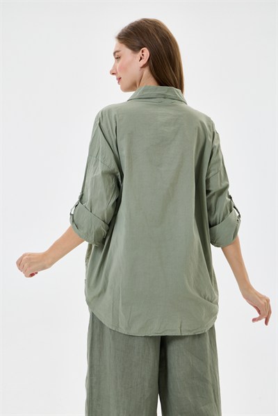 Kadın İtalyan Çiçek Nakışlı Fistolu Katlanır Uzun Kollu Oversize Poplin Gömlek 40 - 44 Beden