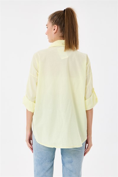 Kadın İtalyan Çiçek Nakışlı Pullu Katlanır Uzun Kollu Oversize Gömlek 40 - 44 Beden