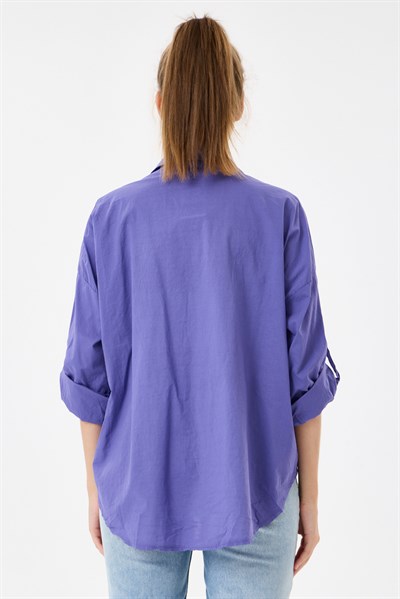 Kadın İtalyan Çiçek Nakışlı Pullu Katlanır Uzun Kollu Oversize Gömlek 40 - 44 Beden