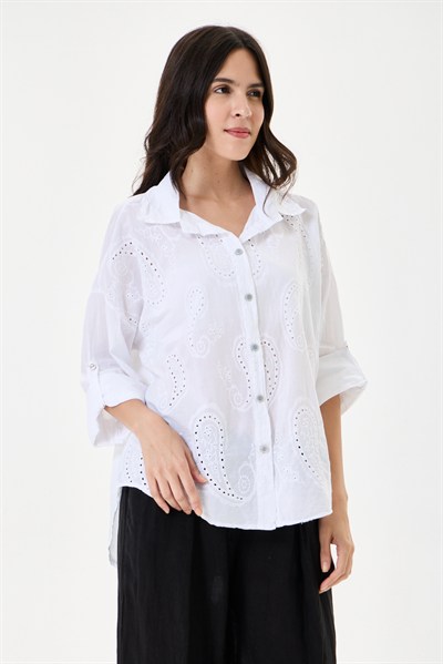 Kadın İtalyan Şal Desen Fistolu Katlanır Uzun Kollu Oversize Gömlek 40 - 46 Beden