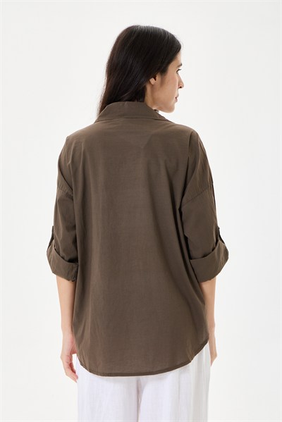 Kadın İtalyan Şal Desen Fistolu Katlanır Uzun Kollu Oversize Gömlek 40 - 46 Beden