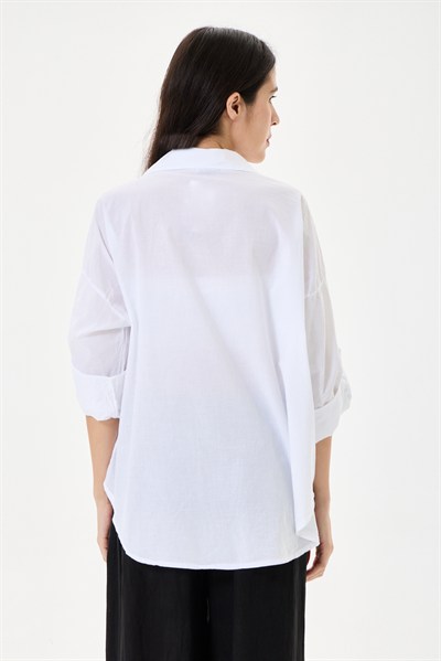 Kadın İtalyan Şal Desen Fistolu Katlanır Uzun Kollu Oversize Gömlek 40 - 46 Beden