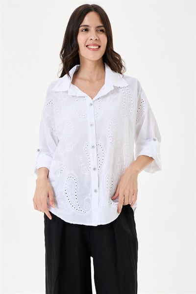 Kadın İtalyan Şal Desen Fistolu Katlanır Uzun Kollu Oversize Gömlek 40 - 46 Beden