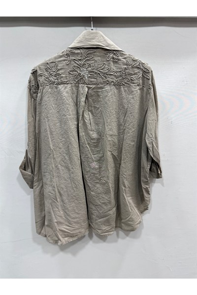 Fango Kadın İtalyan Çiçek Nakışlı Katlanır Uzun Kol Oversize Gömlek 42 - 46 Beden