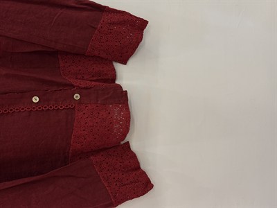 Bordo Kadın İtalyan Dantel Detaylı Oversize Keten Gömlek 38 - 44 Beden