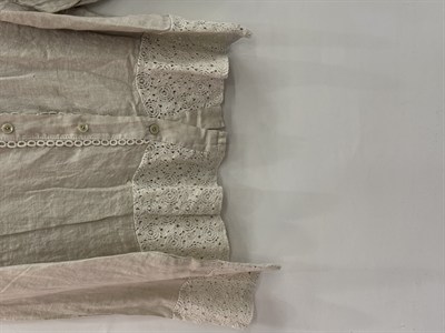 Bej Kadın İtalyan Dantel Detaylı Oversize Keten Gömlek 38 - 44 Beden