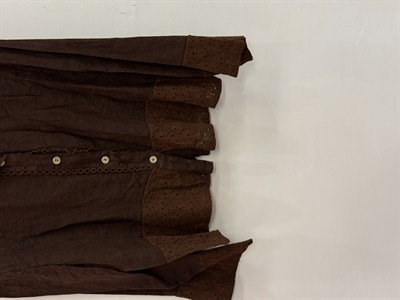 Kahverengi Kadın İtalyan Dantel Detaylı Oversize Keten Gömlek 38 - 44 Beden