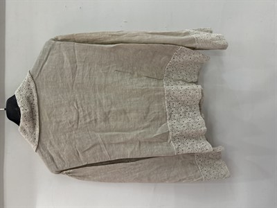 Bej Kadın İtalyan Dantel Detaylı Oversize Keten Gömlek 38 - 44 Beden