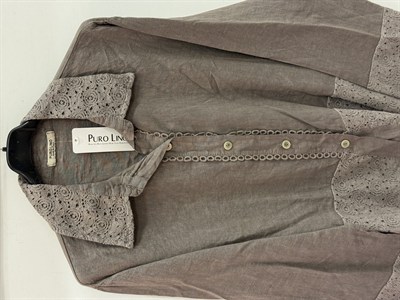 Vizon Kadın İtalyan Dantel Detaylı Oversize Keten Gömlek 38 - 44 Beden