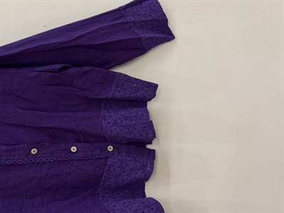 Mor Kadın İtalyan Dantel Detaylı Oversize Keten Gömlek 38 - 44 Beden