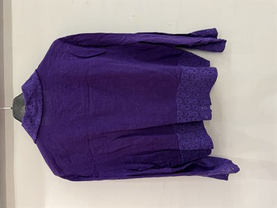 Mor Kadın İtalyan Dantel Detaylı Oversize Keten Gömlek 38 - 44 Beden