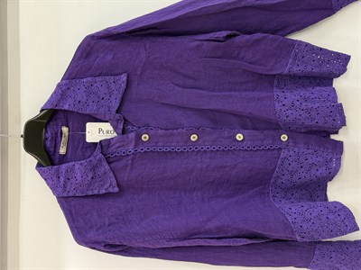 Mor Kadın İtalyan Dantel Detaylı Oversize Keten Gömlek 38 - 44 Beden