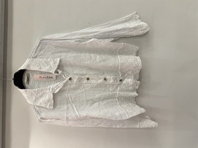 Beyaz Kadın İtalyan Dantel Detaylı Oversize Keten Gömlek 38 - 44 Beden