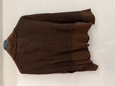 Kahverengi Kadın İtalyan Dantel Detaylı Oversize Keten Gömlek 38 - 44 Beden