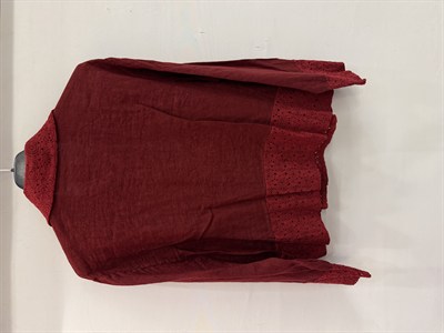 Bordo Kadın İtalyan Dantel Detaylı Oversize Keten Gömlek 38 - 44 Beden