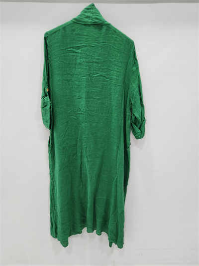 Kadın Yeşil İtalyan Katlanabilir Kollu Cepli Uzun Keten Kaftan