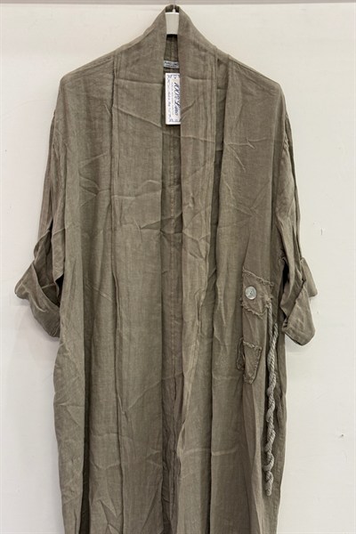 Vizon Kadın İtalyan Etek Ucu Düğme Yırtmaçlı Uzun Oversize Keten Kaftan 38 - 46 Beden