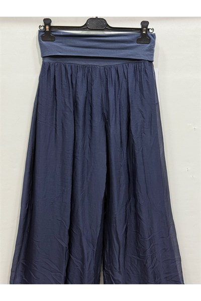 Lacivert Kadın İtalyan Beli Korseli Astarlı İpek Pantolon