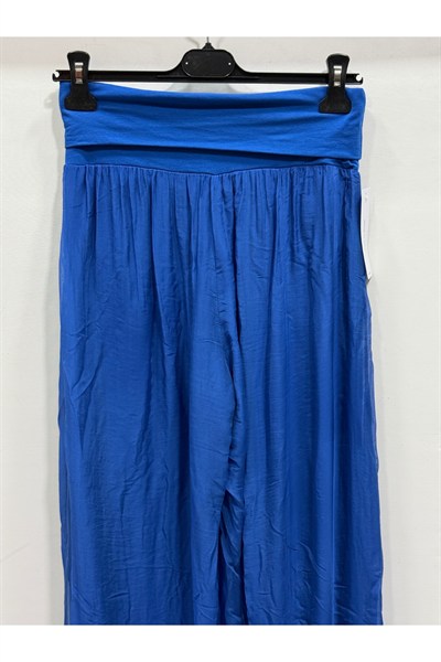 Saks Mavi Kadın İtalyan Beli Korseli Astarlı İpek Pantolon