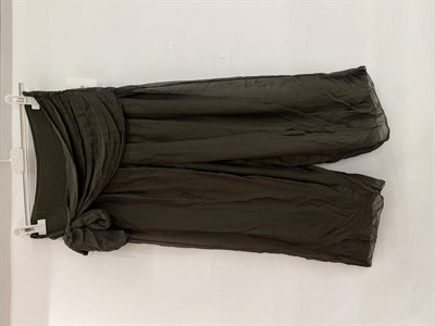 Haki Kadın İtalyan Beli İpek Kuşaklı Bol Paça Astarlı İpek Pantolon 36 - 42 Beden