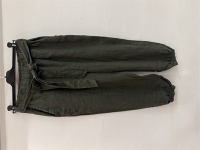Haki Kadın Paçası ve Beli Lastikli Havuç/Şalvar Kalıp Keten Pantolon 40 - 46 Beden