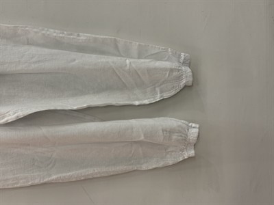 Beyaz Kadın Paçası ve Beli Lastikli Havuç/Şalvar Kalıp Keten Pantolon 40 - 46 Beden
