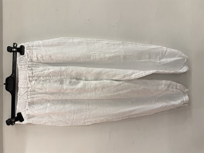 Beyaz Kadın Paçası ve Beli Lastikli Havuç/Şalvar Kalıp Keten Pantolon 40 - 46 Beden