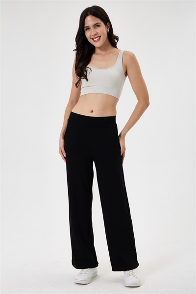 Kadın Beli Korsajlı Bol Paça Likralı Esnek Pantolon