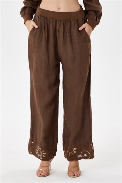 cioccolato İtalyan Ceketi Ve Pantolonu Pullu Keten Takım 2605XA46 - 11704-2437