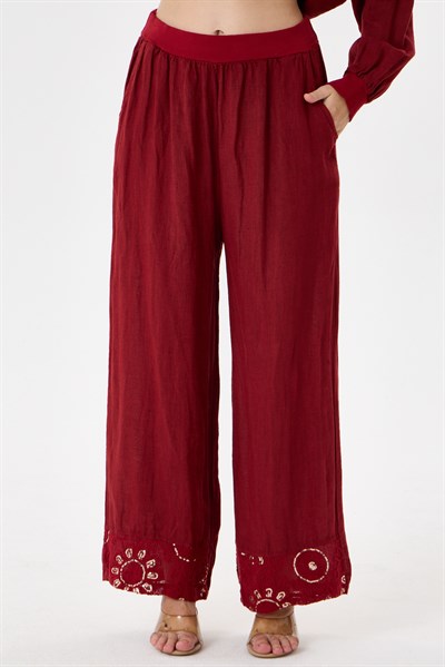 Red İtalyan Ceketi Ve Pantolonu Pullu Keten Takım 2605XA46 - 11704-2437