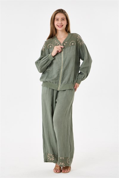 Military İtalyan Ceketi Ve Pantolonu Pullu Keten Takım 2605XA46 - 11704-2437