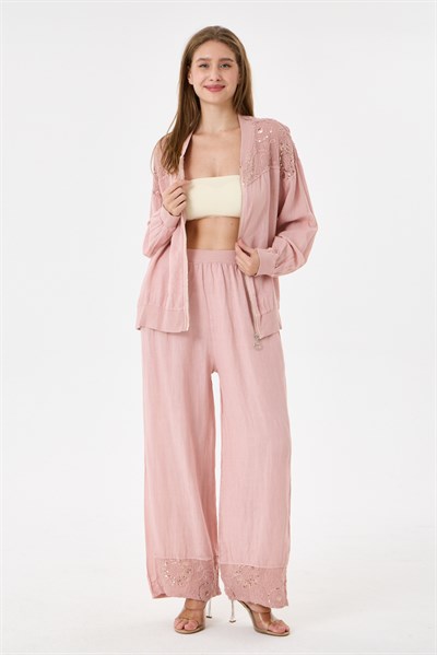 Pink İtalyan Ceketi Ve Pantolonu Pullu Keten Takım 2605XA46 - 11704-2437