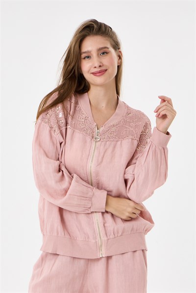 Pink İtalyan Ceketi Ve Pantolonu Pullu Keten Takım 2605XA46 - 11704-2437