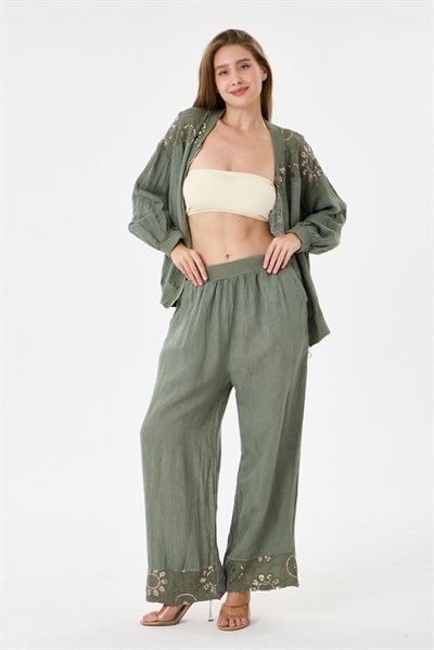 Military İtalyan Ceketi Ve Pantolonu Pullu Keten Takım 2605XA46 - 11704-2437