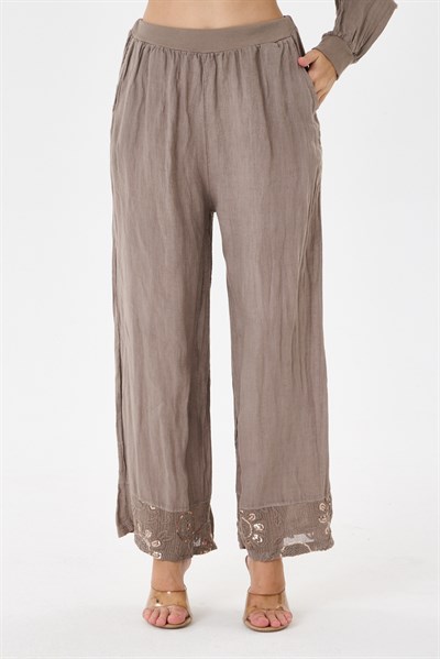 Taupe İtalyan Ceketi Ve Pantolonu Pullu Keten Takım 2605XA46 - 11704-2437