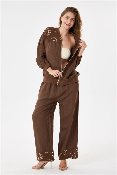 cioccolato İtalyan Ceketi Ve Pantolonu Pullu Keten Takım 2605XA46 - 11704-2437