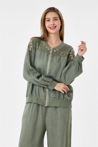 Military İtalyan Ceketi Ve Pantolonu Pullu Keten Takım 2605XA46 - 11704-2437